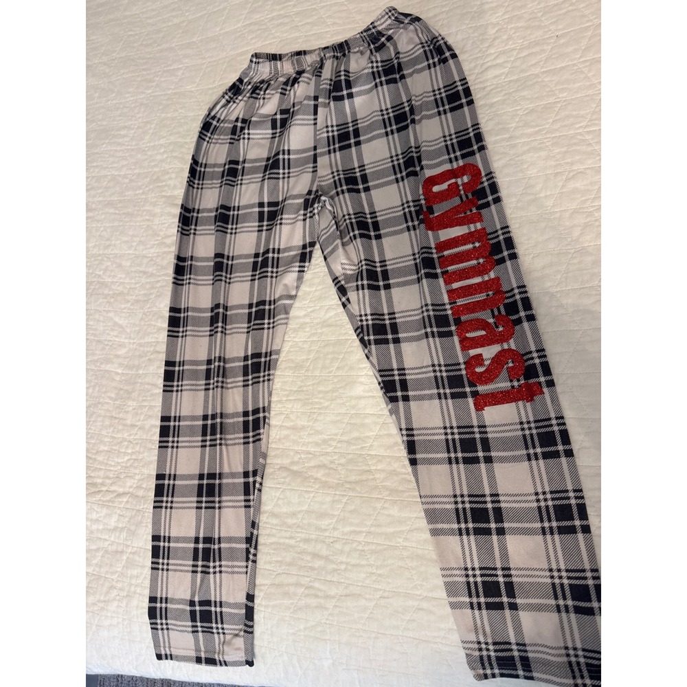 Women's Plaid Pajama Pants Gymnastics Red Glitter Design Loungewear